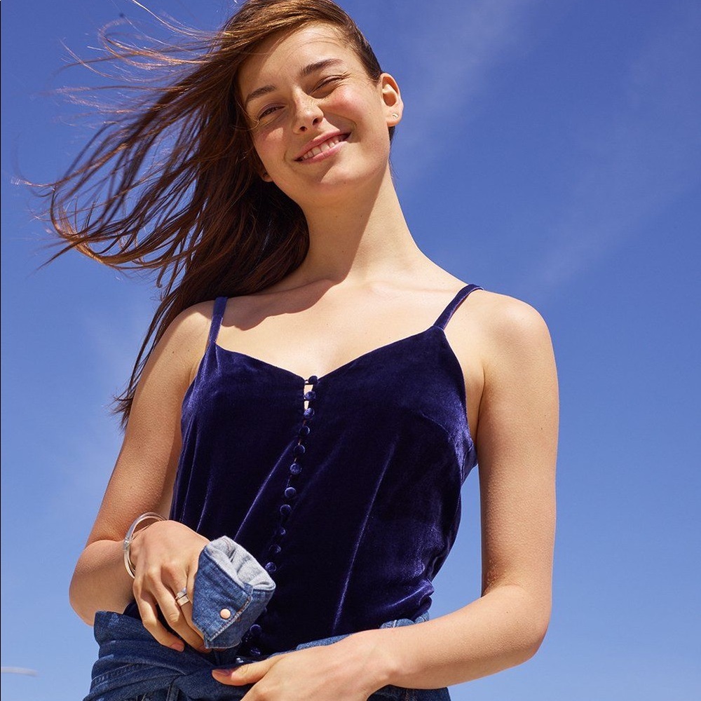 Madewell velvet dark blue button down tank size 6